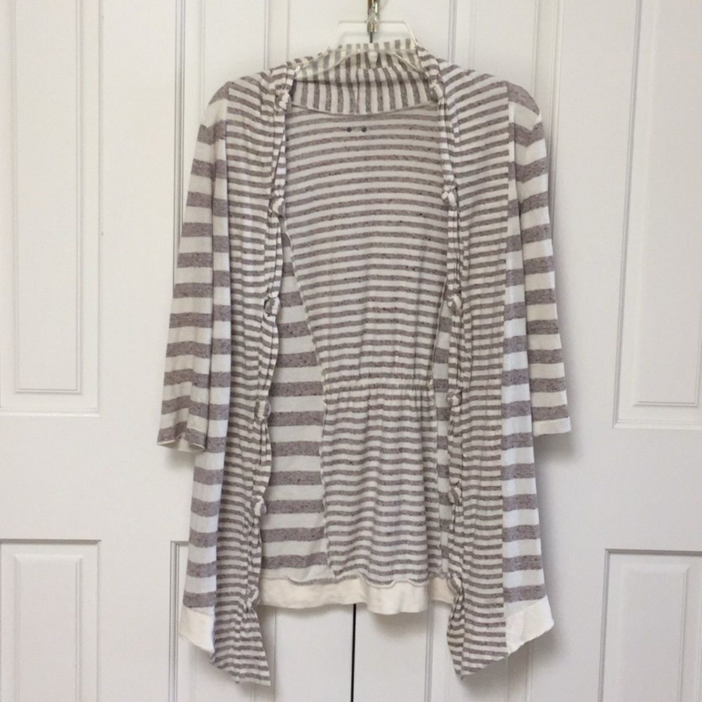 Grey Striped Three Dots Cardigan Sweater